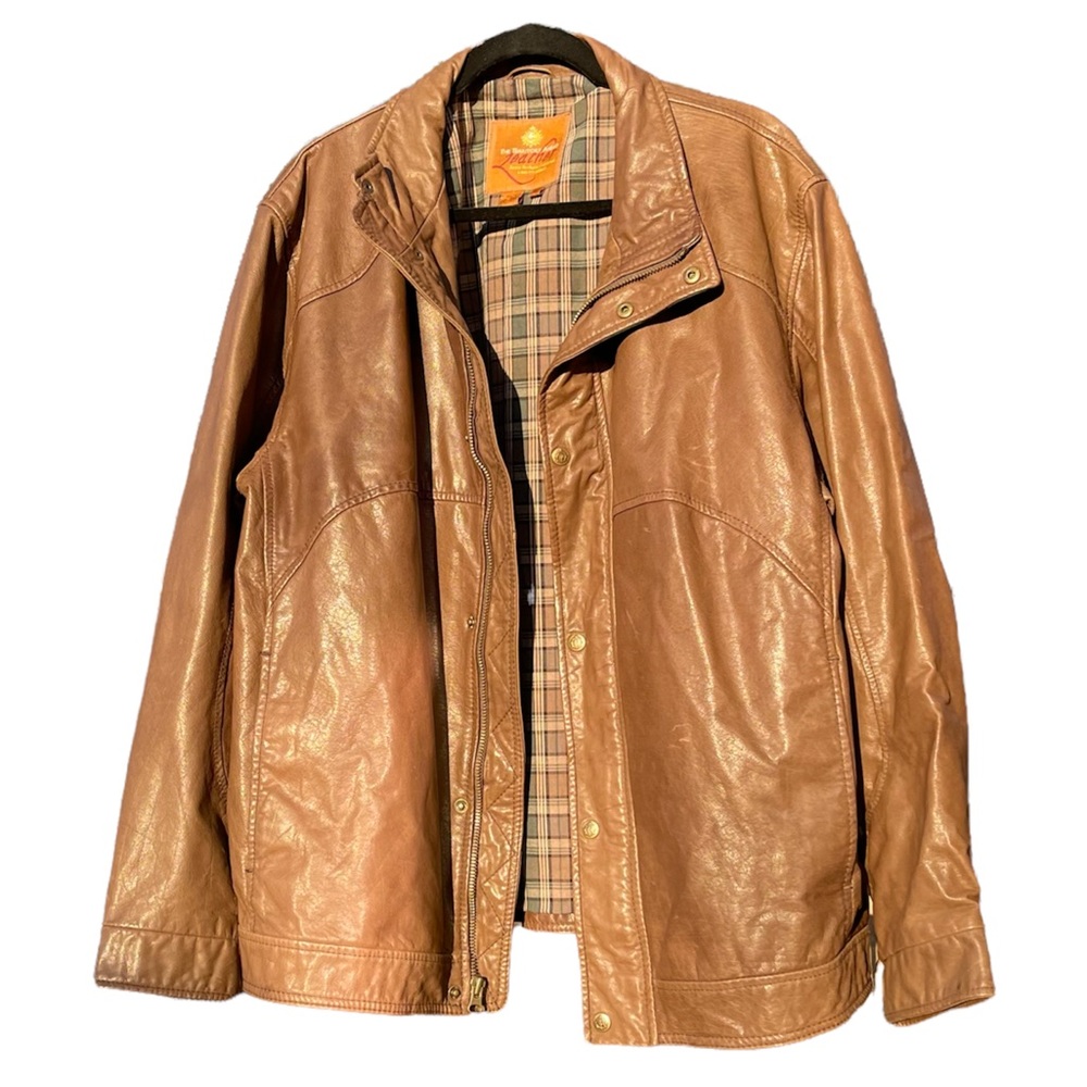 The Territory Ahead Brown Leather Men Jacket XL Plaid Interior